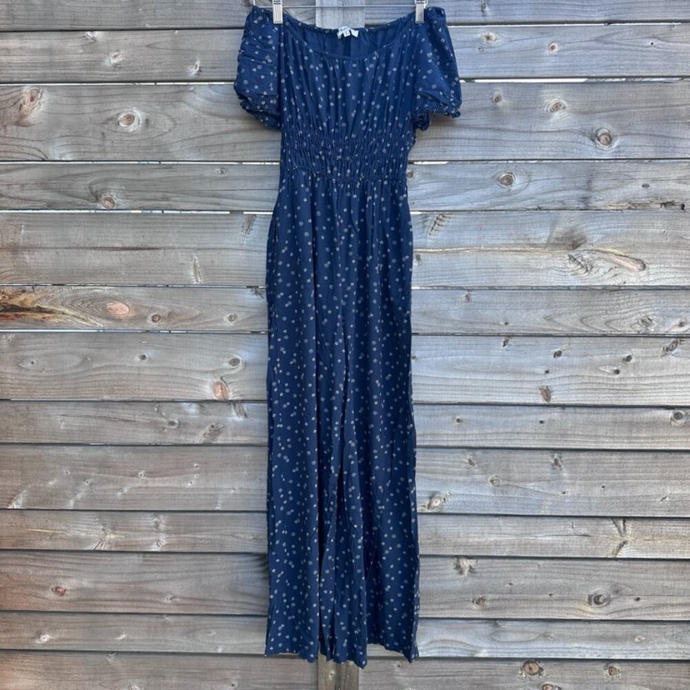 Madewell Sophia Off the Shoulder Summer Jumpsuit Bandana Flower Navy Blue - XS